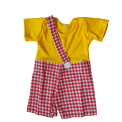 Fantasia Bebê (03/09 meses) -macacão xadrez vermelho casca amarelo
