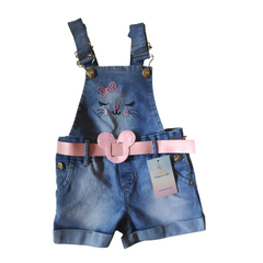 Jardineira jeans coelhinho - Kimimo Kids