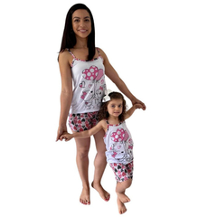 Kit pijama Mãe e filha Coração ursinho