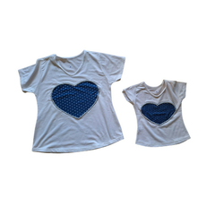 Kit blusas t-shirt mae e filha poá coração - loja online