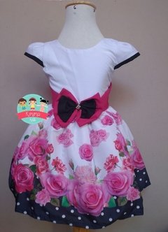 VESTIDO LUXO FLORAL PRETO E ROSA - Kimimo Kids