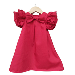 Vestido Natal Trapézio Frufru Vermelho laço - Kimimo Kids