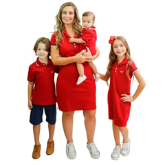 Kit Vestido Gola Mãe e filho(a) Vermelho -2 peças