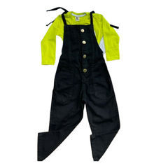 Jardineira Jeans Color Preto Longa - Kimimo Kids