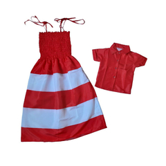 Kit Vestido Mãe e camisa filho Vermelho e Branco - loja online