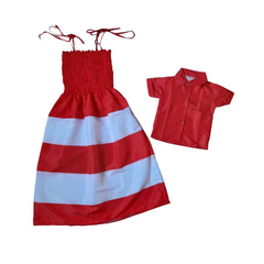 Kit Vestido Mãe e camisa filho Vermelho e Branco - comprar online