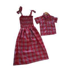 Kit Vestido Mãe e camisa filho Xadrez Caipira vermelho - Kimimo Kids