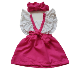 Jardineira romper vestido Menina e urso Rosa e branco - Kimimo Kids