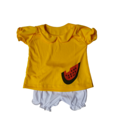 Fantasia Bebê (03/09 meses) -conjunto melancia amarelo e branco - Kimimo Kids