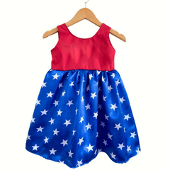Fantasia Vestido Maravilha Azul Vermelho Estrelas - Kimimo Kids