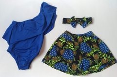 CONJUNTO MINI DIVA - BODIE AZUL CIGANA + SHORT BALÃO + TURBANTE - comprar online