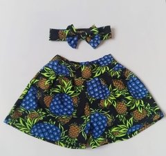 CONJUNTO MINI DIVA - BODIE AZUL CIGANA + SHORT BALÃO + TURBANTE - Kimimo Kids