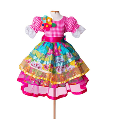 Vestido Festa junina caipira rosa xadrez flores - Kimimo Kids
