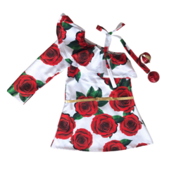 Vestido Trapézio Flores Vermelho babado - loja online