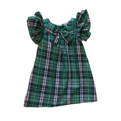 Vestido Trapézio Frufru Verde Xadrez