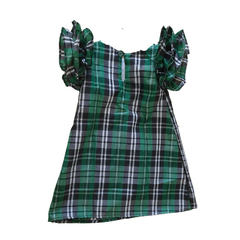 Vestido Trapézio Frufru Verde Xadrez