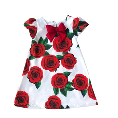 Vestido Trapézio Flores Vermelho babado