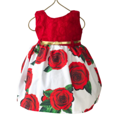 Vestido Natal Vermelho e Branco flores cinto - loja online