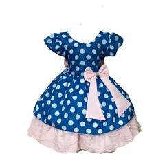 Vestido Luxo Azul e rosa bolinhas brancas - Kimimo Kids