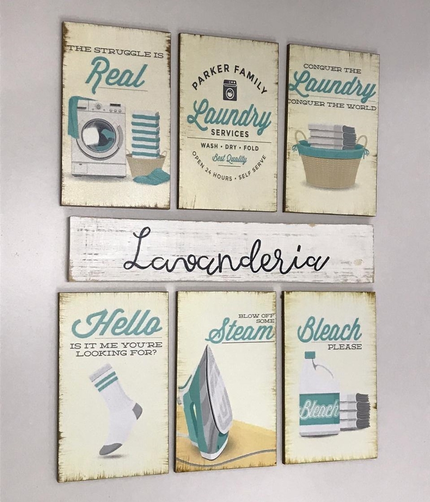 Kit 7 Placas Decorativas Laundry Lavanderia Vintage