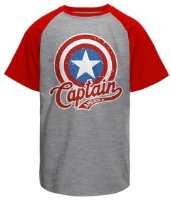 Camiseta masculina Capitão América escudo raglan na internet