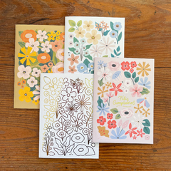 Set de 4 tarjetas de felicitación florales + sobres / Tarjetas A6 en blanco con detalles en foil dorado