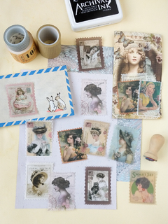 Stickers estampillas vintage papel washi * 60 unid.