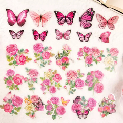 Pack 50 Stickers PET Butterflies Love Flowers en internet