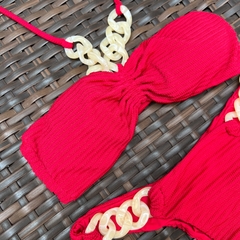 Conjunto Noronha Vermelho- Top tomara que caia com corrente e Calcinha inteira na internet