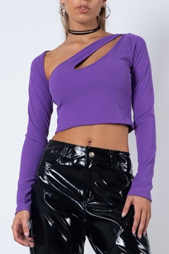 Remera de morley manga larga cuello con dise o gota