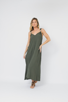 Vestido Largo Apliques Verde Militar - tienda online