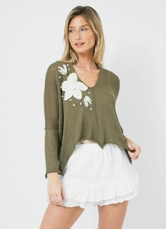 Sweater Floron Crochet Verde Militar