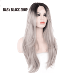 Peruca front lace Cinza raiz preta - Baby Black Shop