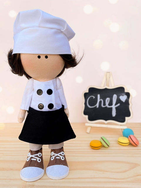Boneca Menina Pequena Luna Chef De Cozinha Cozinheira - Fantasia