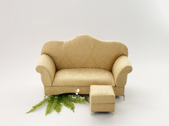 Mini Sofá Vitoriano 2 lugares + Puff - Newborn Dourado Luxo