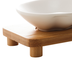 PETISQUEIRA MATT BRANCA COM 3 BOWLS E BANDEJA DE BAMBU - 32X9X5cm - comprar online