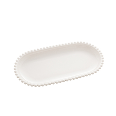 TRAVESSA DE PORCELANA OVAL BOLINHA BRANCA - 25x13x3cm