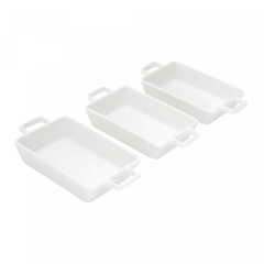 PETISQUEIRAS RETANGULARES DE PORCELANA 16x8x3CM - 3 PEÇAS