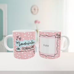 Caneca Madrinha de Coração Rosa + Foto