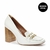 Sapato Loafer Salto Bloco Alto Couro Branco