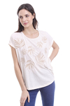 REMERA MANGA CORTA BORDADA PALMA BEIGE