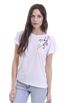 REMERA MANGA CORTA BORDADA SPECIAL BLANCO - Soho Denim