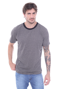 Remera Manga Corta Line Negro Melange - Soho Denim