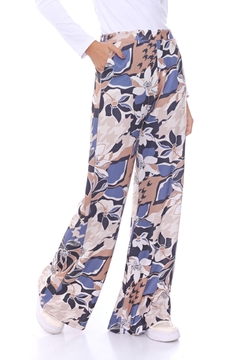 PANTALON MAGNA DE LANILLA ESTAMPADA Y PIERNA AMPLIA COLOR BEIGE - comprar online