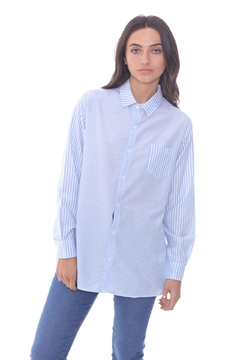 CAMISA ML CALVIN DE POPLIN RAYADO COMBINADA COLOR CELESTE - comprar online