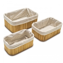 Canasto tela y bamboo Natural 30x20x12 cm