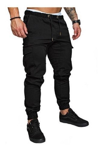 Pantalones Cargo Hombre Gabardina Bolsillos Jogger Jogging