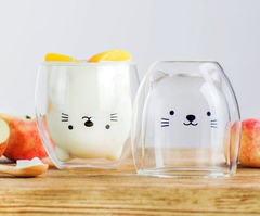 Vaso Doble Vidrio Gatito