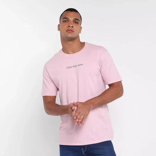 Camiseta Calvin Klein Logo Centralizado Masculina Rosa Claro - CKJM106E-0400