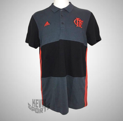Camisa Polo Flamengo Adidas 3S Masculina - Cinza e Preto